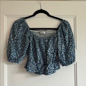 Suzy Shier Navy Floral Blouse